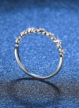 PT950铂金戒指转运纽纹莫桑钻戒指戒指满钻排介订婚莫桑石排钻戒