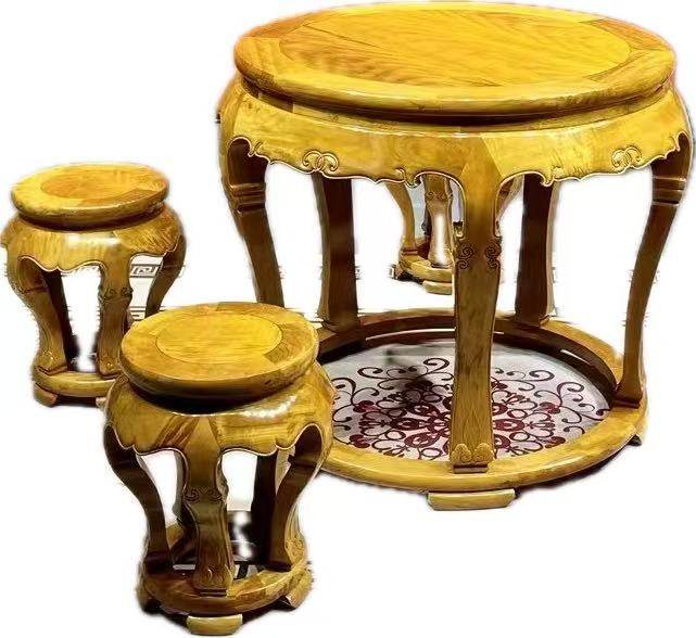 正宗金丝楠木圆鼓桌实木小叶圆鼓凳家用客厅休闲桌虎皮纹家具榫卯,淘宝优惠券,粉丝福利购,淘宝优惠卷