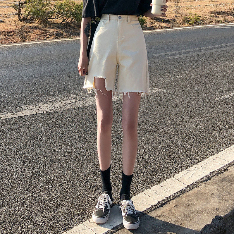 高腰破洞五分牛仔2020年夏季短裤 记忆花园牛仔裤