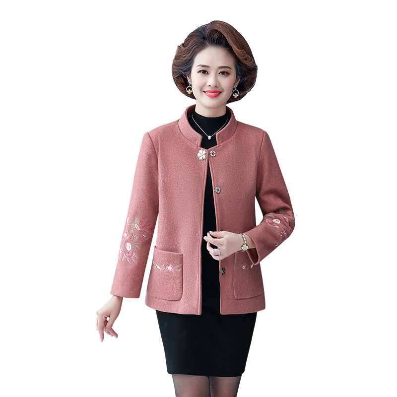 妈妈秋冬新款毛呢外套短款40岁上衣 韵姿萱中老年女装