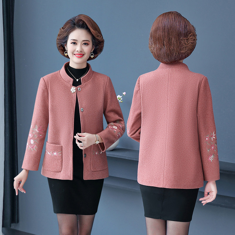 妈妈秋冬新款毛呢外套短款40岁上衣 韵姿萱中老年女装