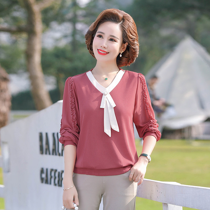 妈妈秋装套装长袖2021早春打底衫 韵姿萱中老年女装