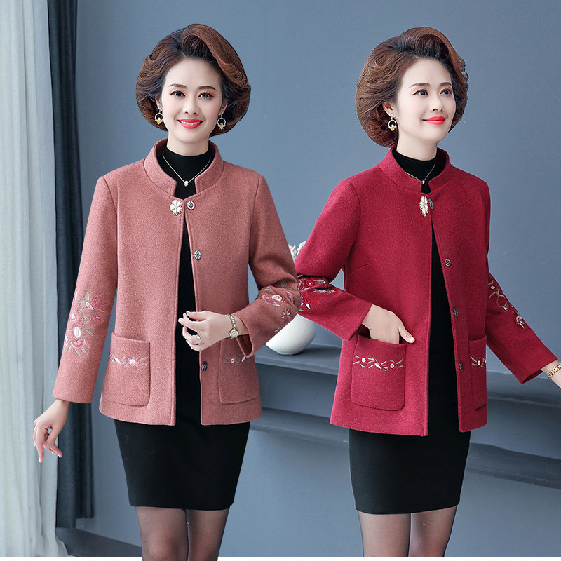 妈妈秋冬新款毛呢外套短款40岁上衣 韵姿萱中老年女装