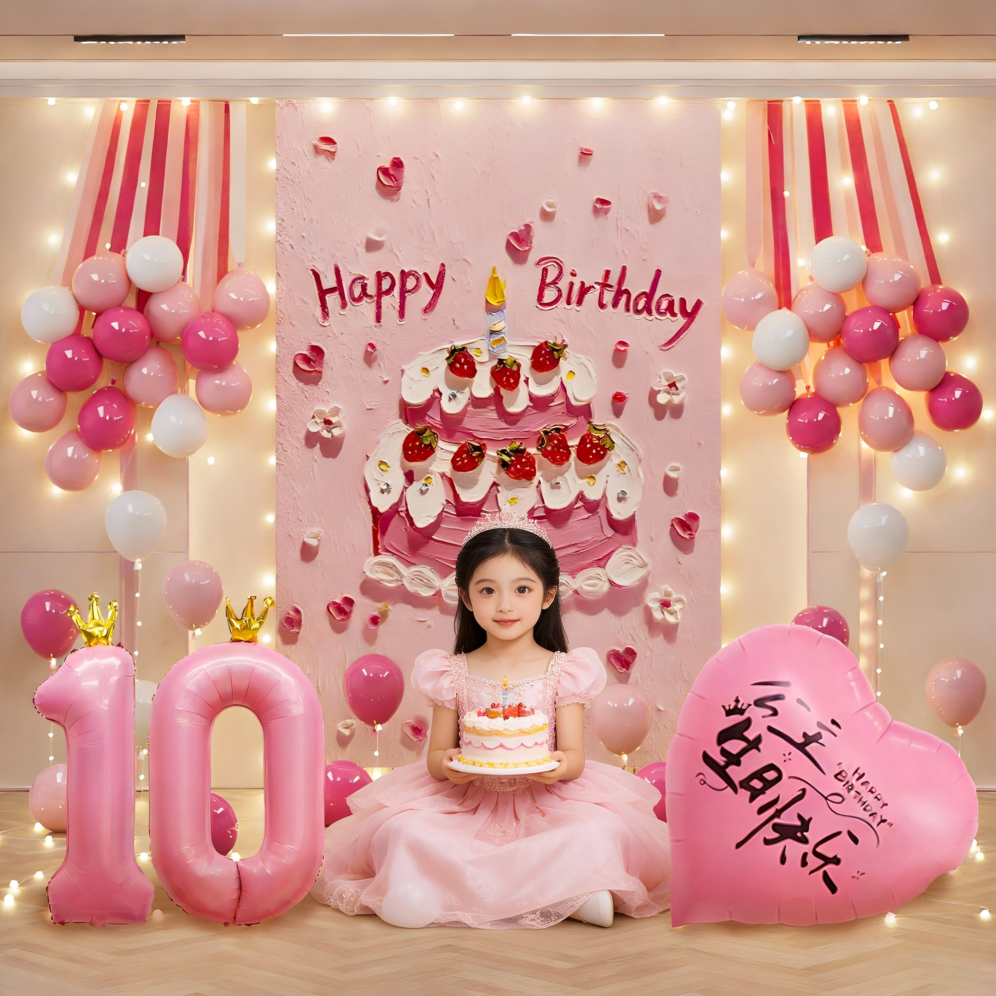 10岁女孩生日快乐布置海报儿童气球派对场景装饰仪式感挂布背景墙,淘宝优惠券,粉丝福利购,淘宝优惠卷