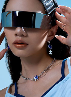 拼图猪鼻子拼接锁骨链时尚项链