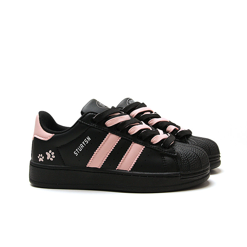 STURYSN 黑粉色贝壳头厚底板鞋女ins学生百搭休闲面包鞋2025新款,淘宝优惠券,粉丝福利购,淘宝优惠卷