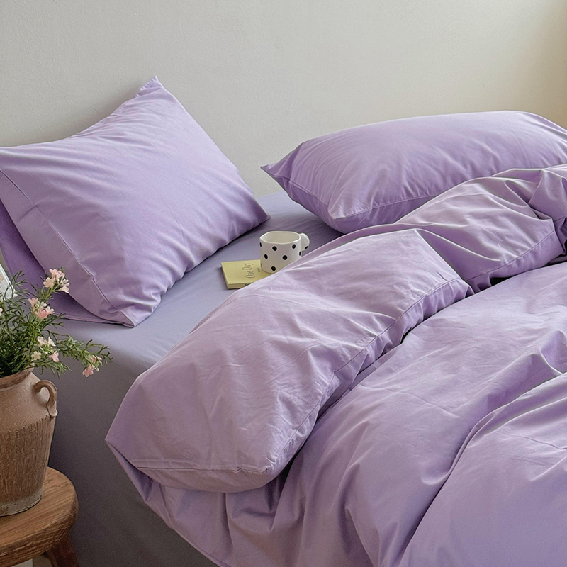 温柔紫简约纯色全棉床上四件套被罩宿舍床单三件套纯棉1.8m床笠款 - 图3