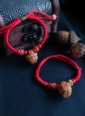 蛇年宝宝朱砂桃木护身符手链