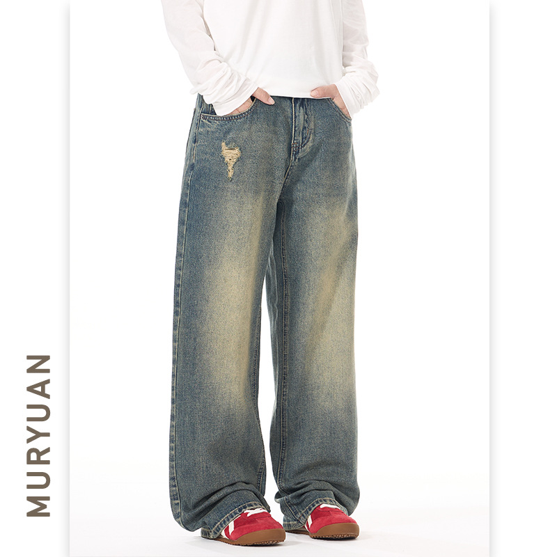 智快鱼潮流前线官方旗舰店素拼男装崔布局笨小孩牛仔裤男潮牌痞帅 - 图0