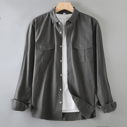 Хлопковая осенняя рубашка, универсальный лонгслив, в американском стиле, свободный крой