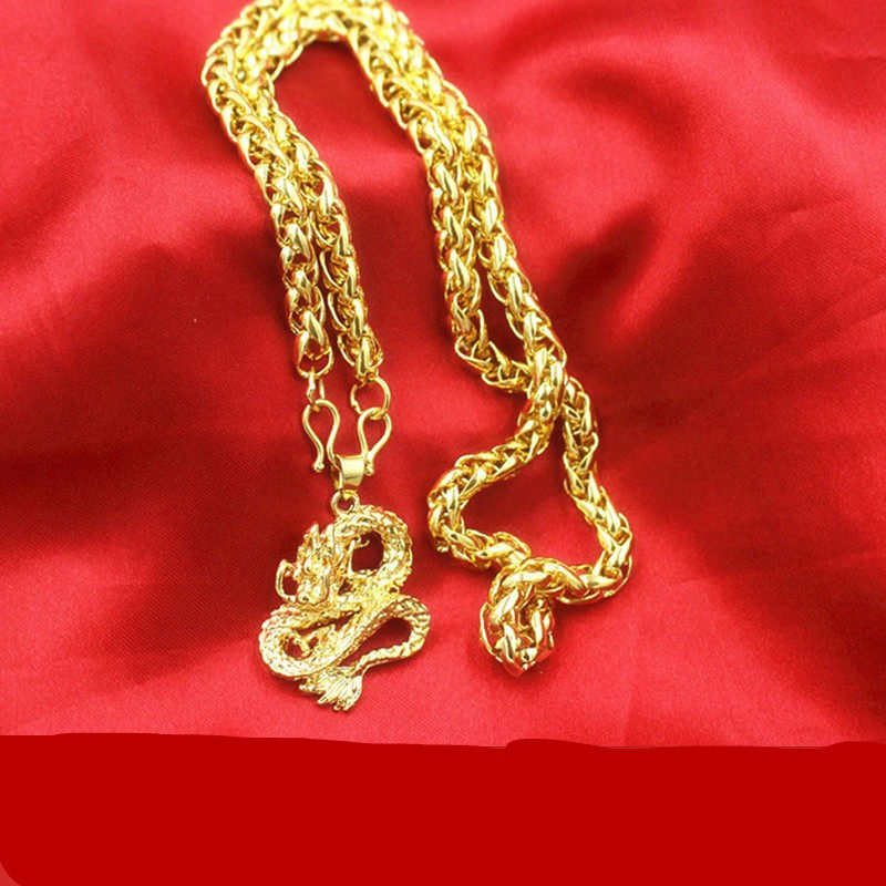 仿真黄金色久不掉色999男沙金项链 豆豆龙饰品项链