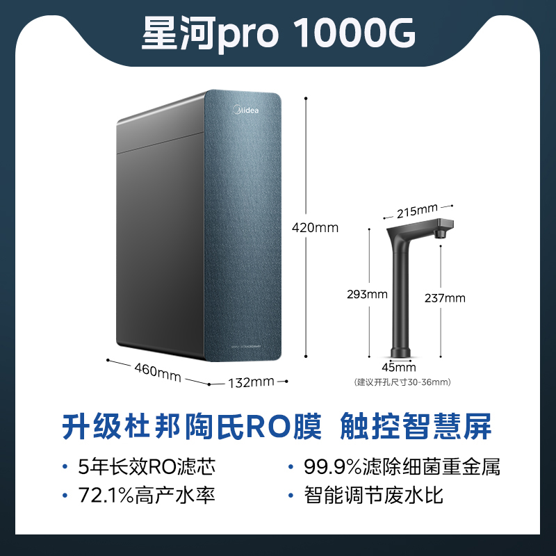 美的净水器家用直饮机RO零陈水反渗透星河1000G1200G1600GPro过滤 - 图3