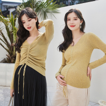 Pregnant womens spring clothing blouses suit out of fashion style Two sets of summer boomers Knitted Sweatshirt Foreign Gas Gestation for Spring and Autumn