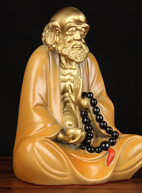 手工彩绘铜达摩摆件中式