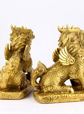 朴器 大号加重带钻款铜财富麒麟摆件 铜麒麟摆件