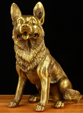 擦黑色铜坐狼狗摆件
