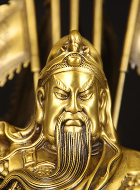 纯黄铜关公摆件铜武财神家用客厅办公室装饰品工艺品