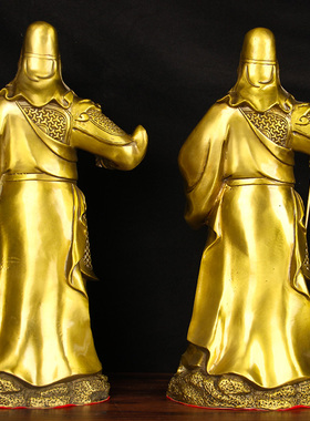 48号铜聚宝盆立刀关公摆件