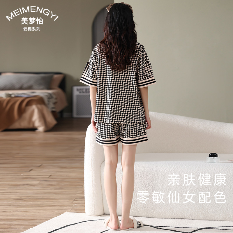 美梦怡服饰旗舰店纯棉睡衣女2022年新款夏季短袖薄款大码全棉100%套头家居服两件套3