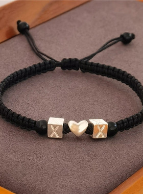 可编头发纯银字母手工编织手绳