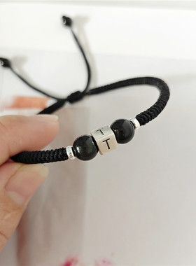 原创纯银S925英文字母金刚结自己编织手绳玛瑙银珠材料包diy情侣