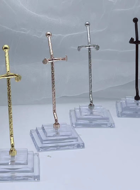 新款金属支架水晶原石权杖六棱柱长短晶柱底座矿标展示桌摆件