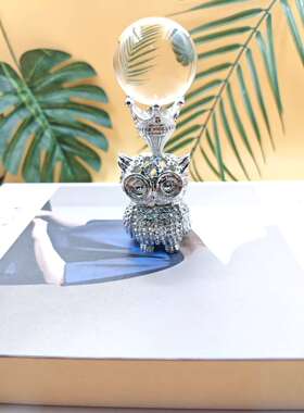 合金水晶球工艺品底座球托蛋雕托金属猫头鹰复古做旧创意
