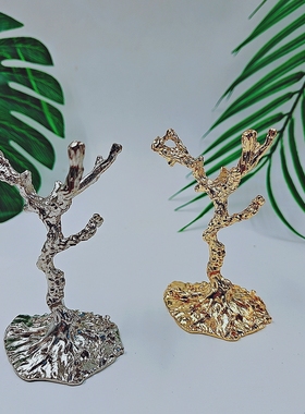 合金树杆花型水晶球底座摆件