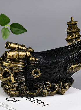 跨境创意树脂工艺品加勒比海盗船水晶球矿标原石摆件置物架