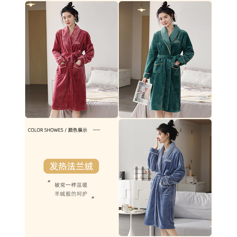 冬季珊瑚绒加绒2021年新款长款睡袍 邦朵睡袍/浴袍