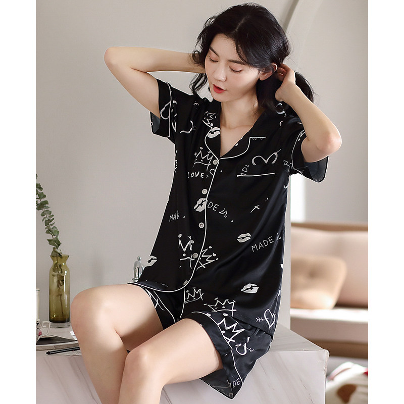 夏季冰丝短袖短裤高级感仿真睡衣 邦朵睡衣/家居服套装