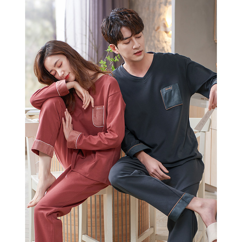 情侣春秋纯棉长袖男士秋冬款睡衣 邦朵睡衣/家居服套装