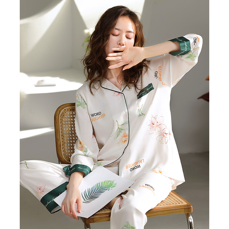 春秋款冰丝长袖韩版仿真丝绸睡衣 邦朵睡衣/家居服套装