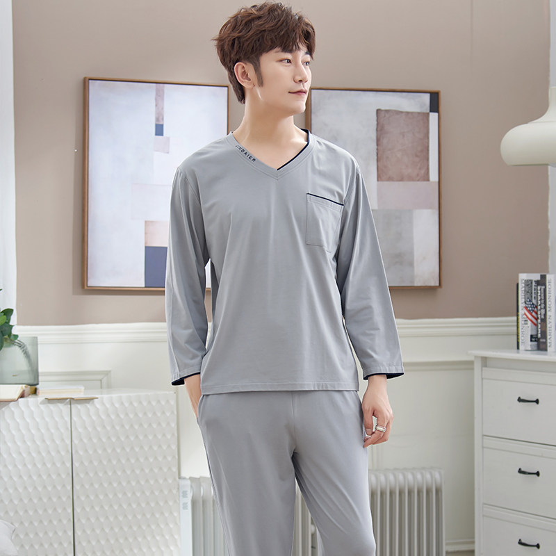 长袖莫代尔薄款男士棉绸青年睡衣 邦朵睡衣/家居服套装