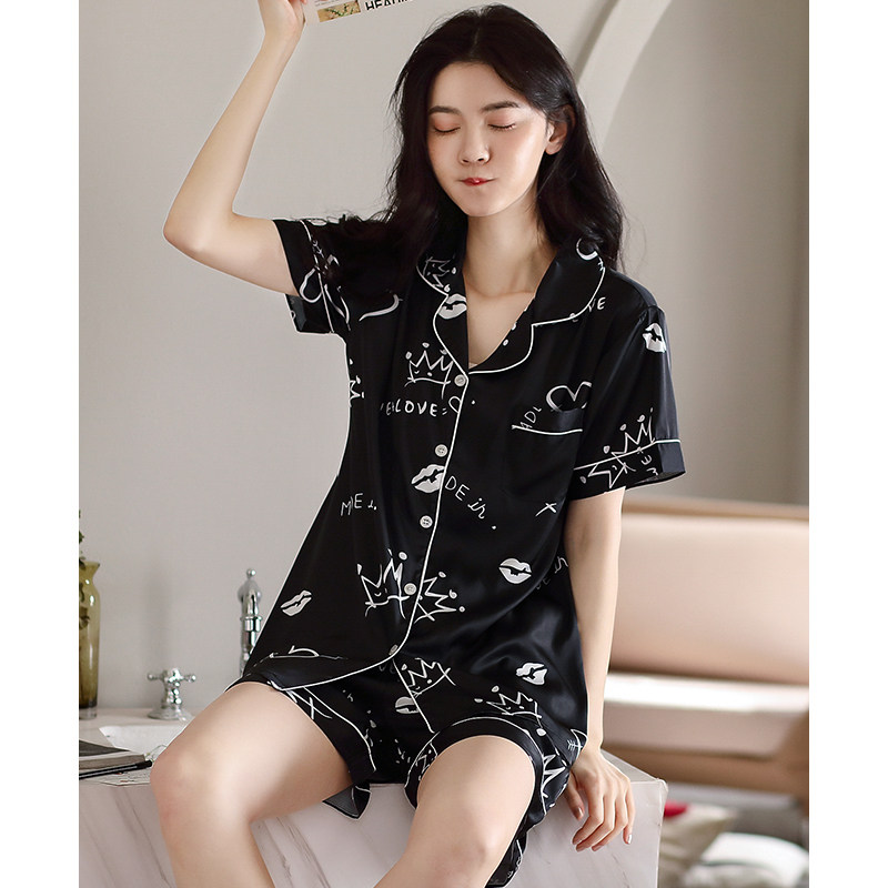 夏季冰丝短袖短裤高级感仿真睡衣 邦朵睡衣/家居服套装