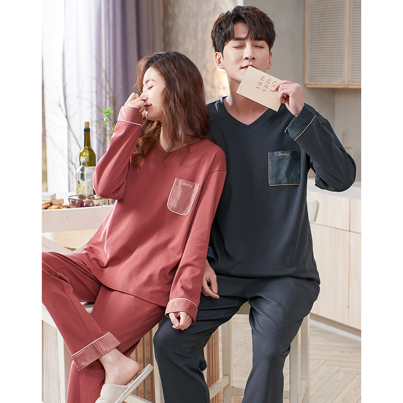 情侣春秋纯棉长袖男士秋冬款睡衣 邦朵睡衣/家居服套装