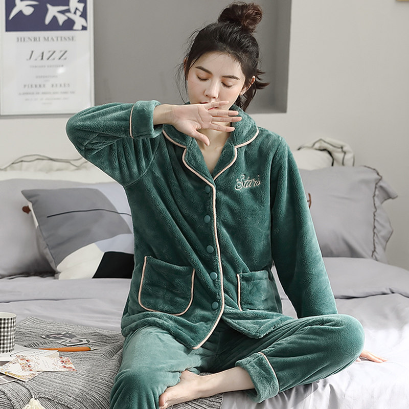 珊瑚绒加绒保暖冬款韩版冬天睡衣 邦朵睡衣/家居服套装