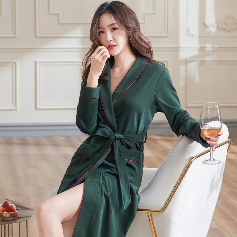 春秋性感纯棉长袖长款加大码睡袍 邦朵睡袍/浴袍