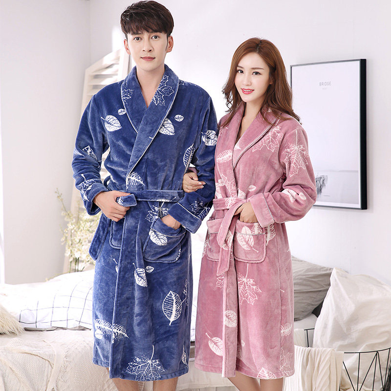 情侣珊瑚绒加厚男士秋冬款长款睡袍 邦朵睡袍/浴袍