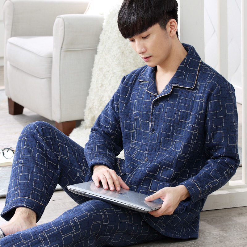 秋冬款男士长袖纯棉加棉秋季睡衣 邦朵睡衣/家居服套装