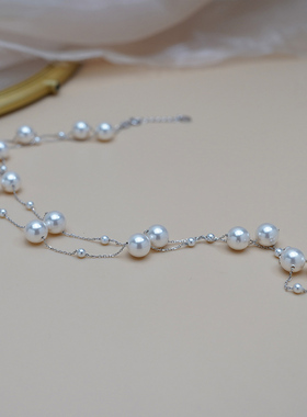 小众时尚气质白珍珠满天星长项链925纯银通勤高级感短毛衣链50663