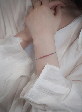 粉碧玺碎银子手链925银少女感