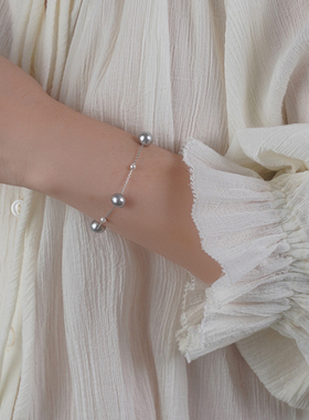 简约三颗灰珍珠手链925银气质