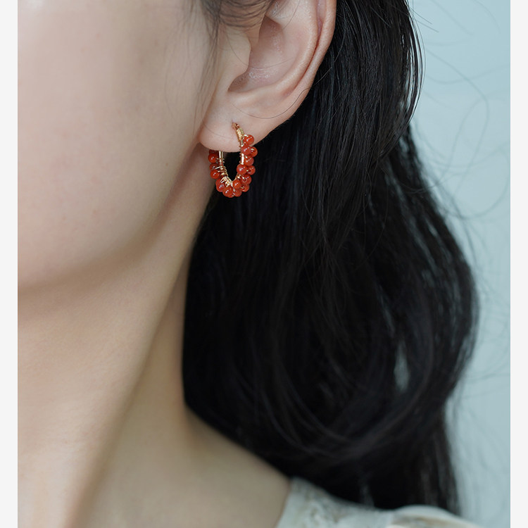 复古小众气质绕红玛瑙圆形耳扣新中式古风优雅耳环甜美耳饰40962,淘宝优惠券,粉丝福利购,淘宝优惠卷