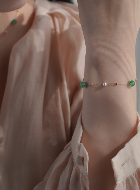 小众复古气质非洲翠玉石珍珠满天星手链清冷感优雅手串手环60360