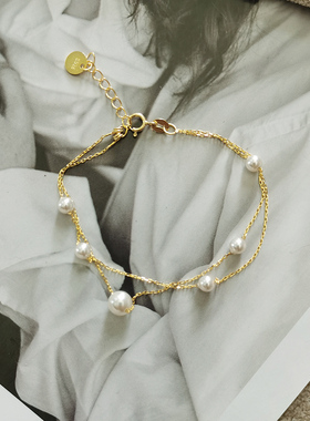 手作小众轻奢大小珍珠双层手链简约通勤手串精致手环气质女006120