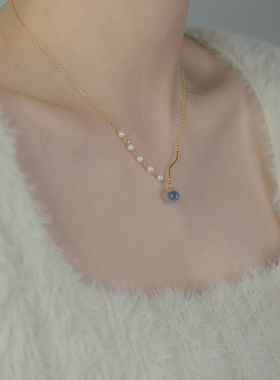 小众设计复古糖心玛瑙珍珠串弯管项链925纯银少女甜美锁骨链20359