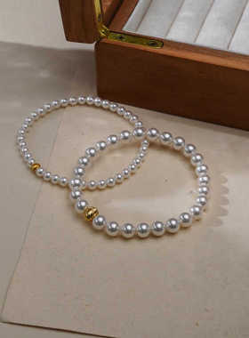 小众设计拉丝猫眼金球小珍珠手串简约通勤百搭手链叠戴手环40462