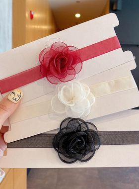 超仙夏季网纱花朵项链ins网红百搭锁骨链系带choker项圈颈带颈花