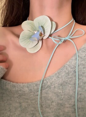 紫色花朵项链绑带锁骨链choker立体花朵铃兰花颈链女高级感度假风